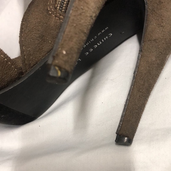 Brown suede zip up heeled open toed boots size 8.5 - Picture 10 of 12